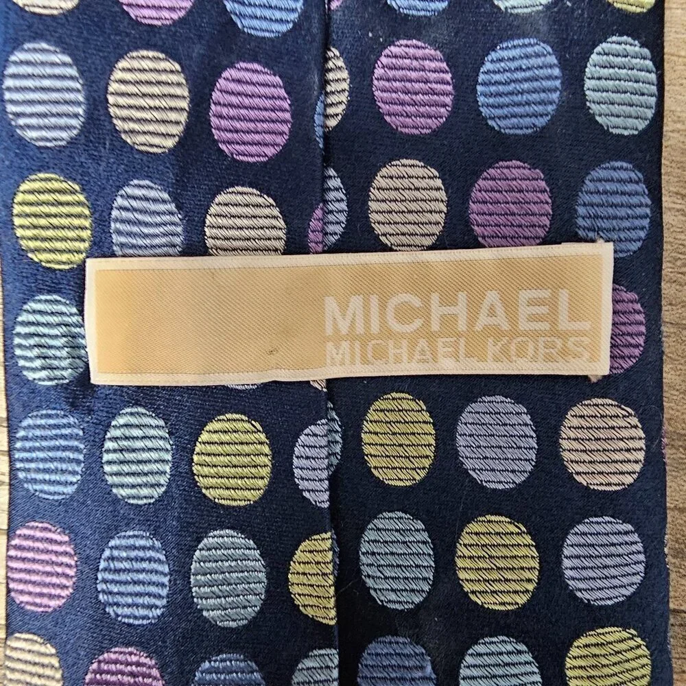Michael Kors Men's Multi Polka Dot Printed Silk Blue Long Necktie